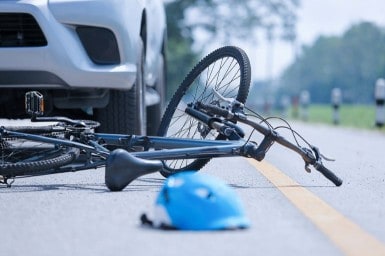 Bike and helmet on the ground